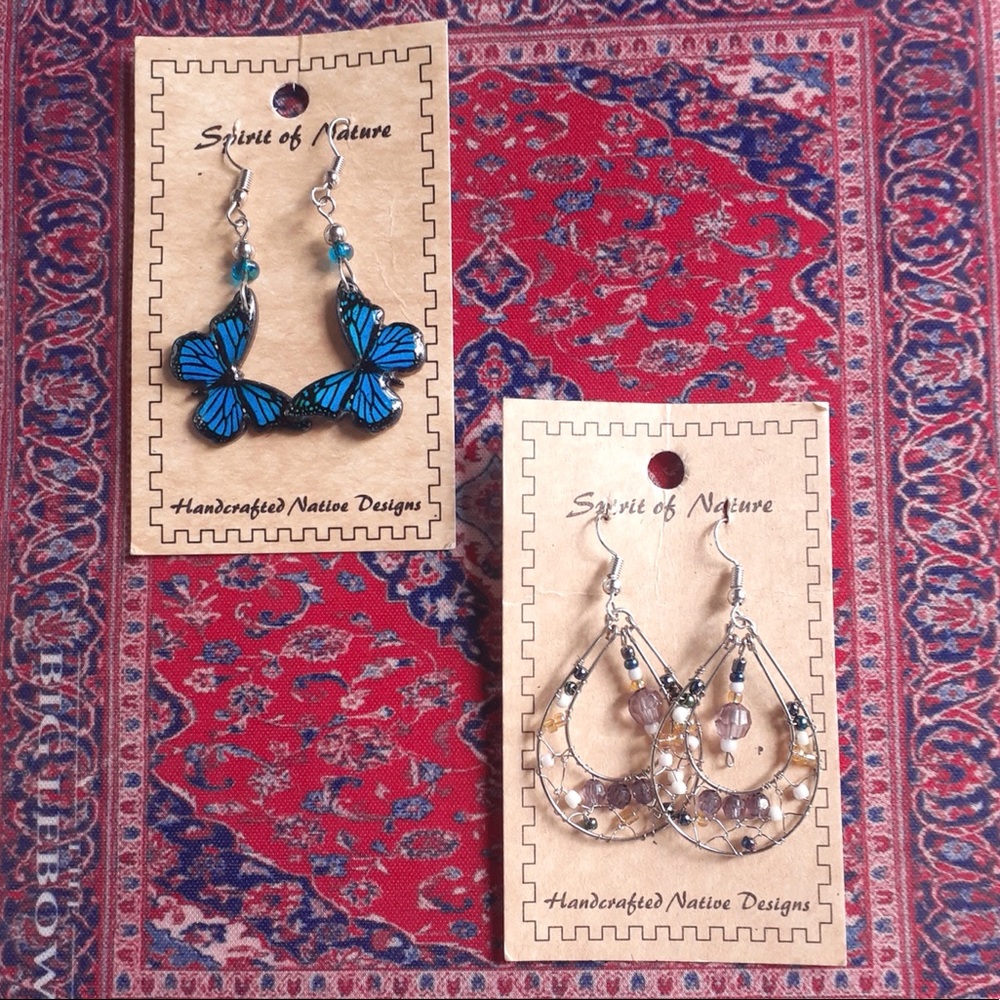 Spirit of Nature Aztec and Butterfly Dangle Earrings NEW